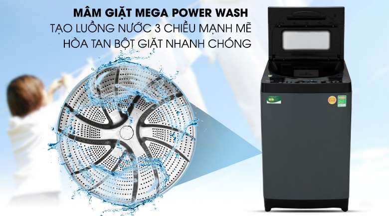 Máy giặt Toshiba Inverter 13 kg AW-DUJ1400GV KK - Hòa tan bột giặt nhanh chóng bởi mâm giặt Mega Power Wash