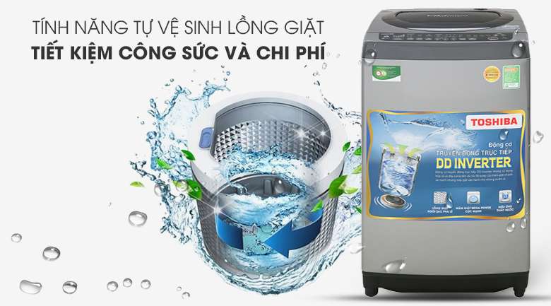 Vệ sinh lồng giặt tự động - Máy giặt Toshiba Inverter 9 Kg AW-DJ1000CV SK
